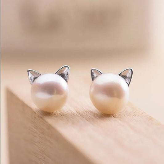 Boucles d'Oreilles Chat & Perle