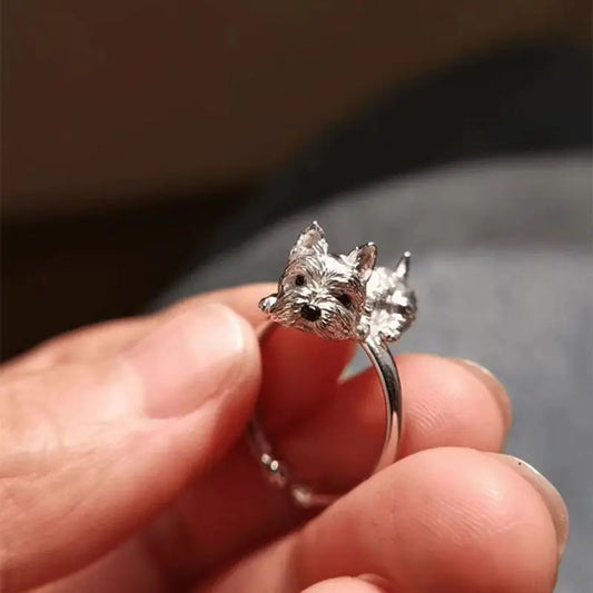 Bague ajustable rétro avec chien